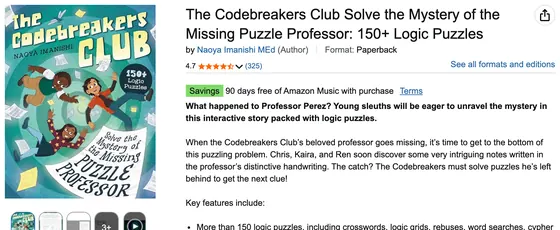 Amazon product page screenshot: The Codebreakers Club, 4.7 stars from 325 ratings