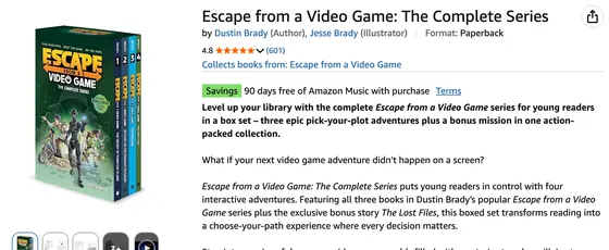 Amazon product page screenshot: Escape from a Video Game: The Complete Series, 4.8 stars from 601 ratings