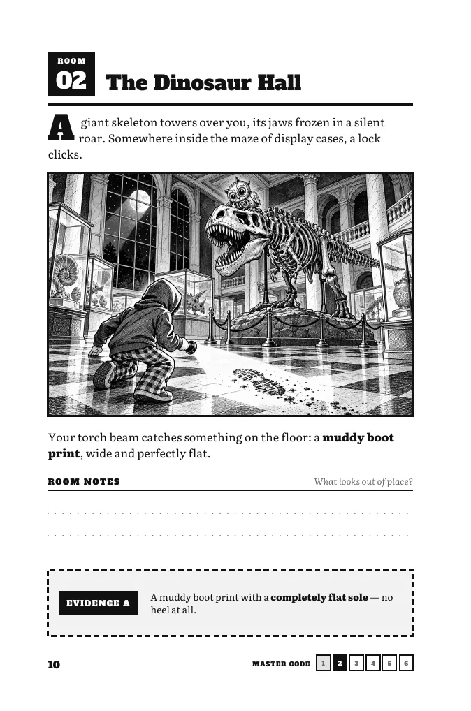 Sample A, page 10: Room 2 is the Dinosaur Hall