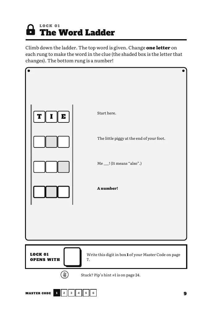 Sample A, page 9: Lock 1 is a Word Ladder