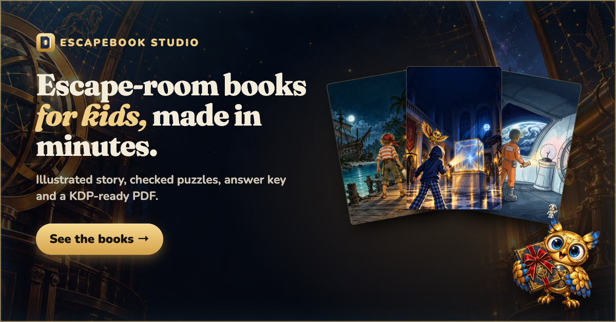 EscapeBook Studio banner, 1200 by 628