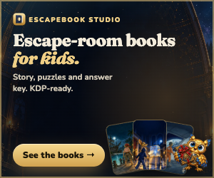 EscapeBook Studio banner, 300 by 250