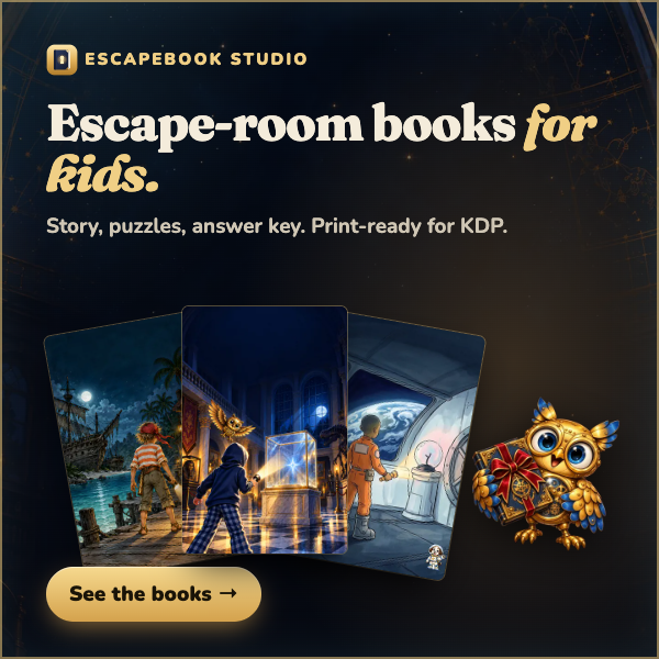 EscapeBook Studio banner, 600 by 600